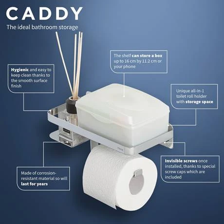 Tiger Caddy Toilet Roll Holder with Shelf - Chrome 4 Tiger Caddy Toilet Roll Holder with Shelf - Chrome - Image 2