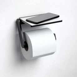 Keuco Plan Toilet Roll Holder with Shelf - Black