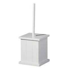 White Wooden Toilet Brush Holder with Brush - 1600958