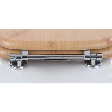 Euroshowers Oak MDF Toilet Seat with Chrome Bar Hinges - 82989 4 Euroshowers Oak MDF Toilet Seat with Chrome Bar Hinges - 82989 - Image 2