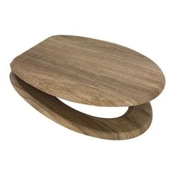 Euroshowers Rustic Oak MDF Toilet Seat with Chrome Bar Hinges - 82998