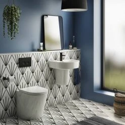 Arezzo Compact Concealed Cistern with Matt Black Flush Plate - Round Buttons -FlushPro Shop AZCCBLKR d7 460