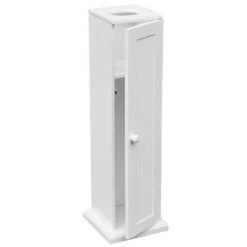 White Wood Floor Standing Toilet Paper Cabinet - 1600950