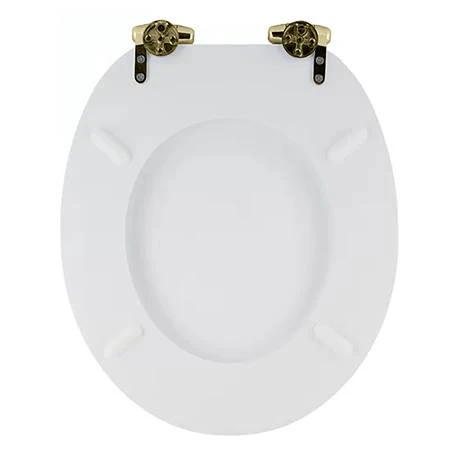 Toreno High Gloss White MDF Bottom Fixing Toilet Seat Brushed Brass Hinges 5 Toreno High Gloss White MDF Bottom Fixing Toilet Seat Brushed Brass Hinges - Image 3