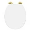 Toreno High Gloss White MDF Bottom Fixing Toilet Seat Brushed Brass Hinges