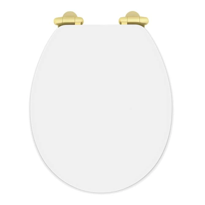 Toreno High Gloss White MDF Bottom Fixing Toilet Seat Brushed Brass Hinges 3 Toreno High Gloss White MDF Bottom Fixing Toilet Seat Brushed Brass Hinges