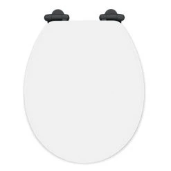Toreno High Gloss White MDF Bottom Fixing Toilet Seat Matt Black Hinges