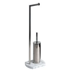 Trafalgar White Marble Effect Freestanding Toilet Roll & Toilet Brush Holder