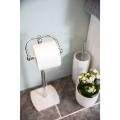 Trafalgar White Marble Effect Freestanding Toilet Roll Holder -FlushPro Shop TRWTRH D2 460
