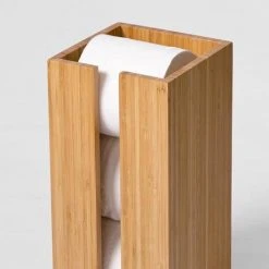 Wooden Spare Toilet Roll Storage Box Bamboo -FlushPro Shop WTRBBB D3 460